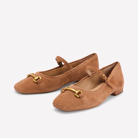 Boden Iris Snaffle Mary Jane Flats EU 36 US 6 Camel Suede Gold Horsebit